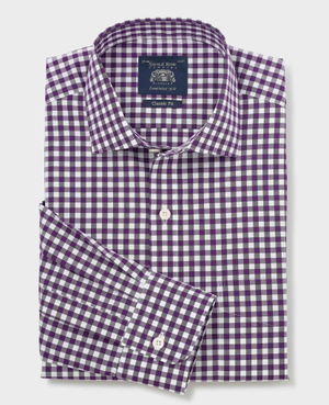 Purple Cotton Poplin Gingham Check Classic Fit Formal Shirt - Single Cuff