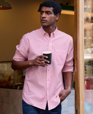 Pink Linen Cotton Classic Fit Button-Down Casual Shirt