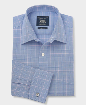 Blue Prince of Wales Check Cotton Classic Fit Formal Shirt - Double Cuff