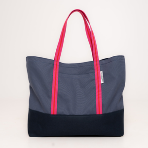Luxury Cotton Canvas Tote Bag - Navy and Fuchsia