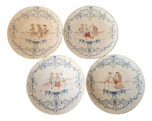 Antique French Ironstone Wall Plates from Sarreguemines, 1880s, Set of 4
