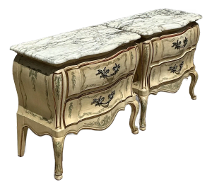 Vintage Regency Widdicomb Marble Top Nightstands - A Pair