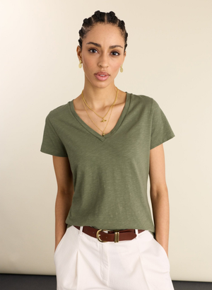 Hanorah Organic V-Neck Tee - UK 14 | EU 42 | US 10 / Light Khaki