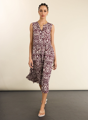 Annmarie Sleeveless Printed Dress - UK 18 | EU 44 | US 14 / Burgundy Damask