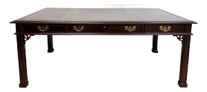 Vintage Sligh-Lowry Chippendale Style Leather Top Mahogany Executive Desk