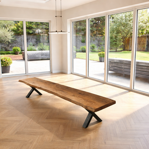 Firsby Live Edge Dining Bench Steel Legs