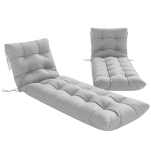 Outsunny Sun Lounger Cushions Only, Garden Lounge Chair Cushions Set of 2, Sunbed Replacement Pads with 4 Ties, Light Grey