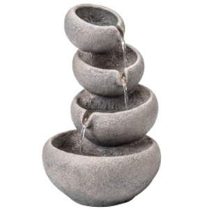Outsunny 4-Tier Water Fountain Outdoor, Garden Water Feature with LED Lights and Pump, Freestanding Resin Waterfall for Patio