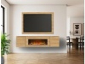 Acantha Orion Electric Floating Media Wall Suite with TV Backboard in Oak, 91 Inch