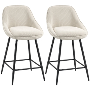 HOMCOM Set of 2 corduroy velvet bar stools, bar chairs with curved backrest, footrest, 49x52x88cm, cream