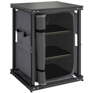 Outsunny Camping Camping Cupboards, Folding Portable Kitchen Table with 3-Tier Storage, Black
