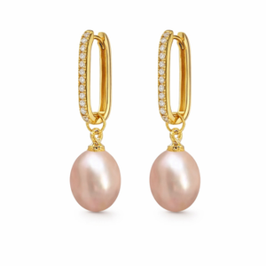 Gleaming Zircon Pearls Earrings - Gold