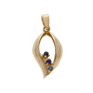 Pre-Owned 9ct Gold Blue Topaz Trilogy Open Wave Leaf Pendant