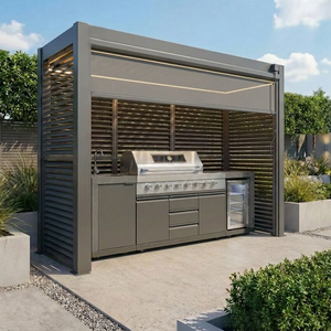 Maze - Como Freestanding BBQ Shelter with Adjustable Side/Back Louvre Panels & Blind - Grey