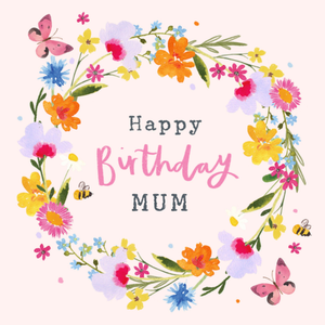 Moonpig Happy Birthday Mum Illustrated Floral Wreath Card