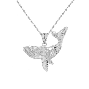 .925 Sterling Silver Humpback Whale Pendant Necklace