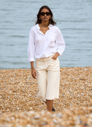 Tillie Organic Cotton Stretch Denim Shorts - UK 12 | EU 38 | US 08 / Ecru