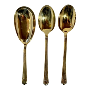 1992 Christofle Serve Ware Aria Pattern #1022 Gold Plated Sterling Silver Spoons- 3 Pieces -