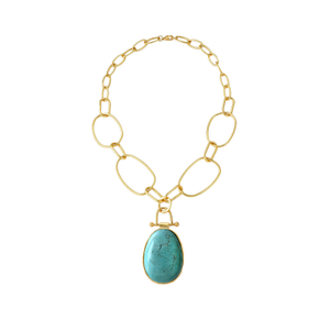 Turquoise Pendant Necklace | Gold Oval Gemstone Necklace
