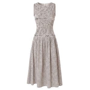 Posey Mono Gingham Smocked Midi Dress (XXL)