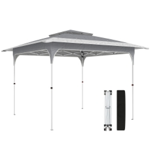 Outsunny Carpa Plegable 3,5x3,5 m Pop-up con Altura Ajustable 3 Niveles Doble Techo Cierre Central y Bolsa UPF50+ Gris