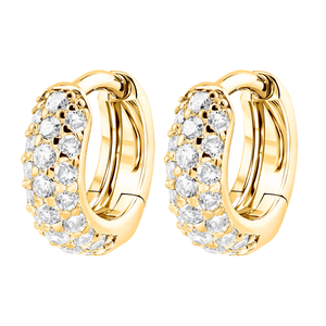 14k Yellow Gold Round Lab-Grown Diamond Hoop Earrings | Pave Setting | F-G | Hinged Back