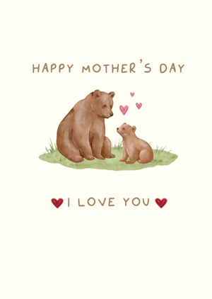 Cute Watercolour Bear And Cub Mother's Day Card