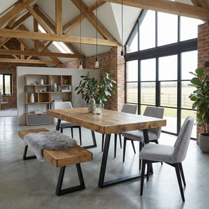 Boston Trapezium Dining Table Solid Wood - Industrial TP Steel Legs - Modern Rustic Interior Design Cozy Natural and Stylish