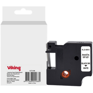 Viking D1 Labelling Tape Compatible DYMO 40913&nbsp; WB-DMRL40913-WT Adhesive Black on White 9 x 75 mm Thermal
