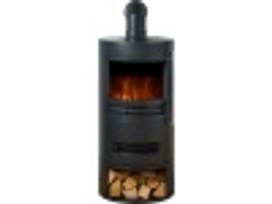Sureflame Dunston Round Electric Stove with Log Storage & Angled Stove Pipe in Black