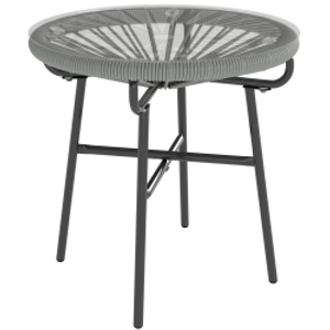 Outsunny Rattan Side Table, Round Outdoor Coffee Table, with Round PE Rattan and Tempered Glass Tabletop, Light Grey