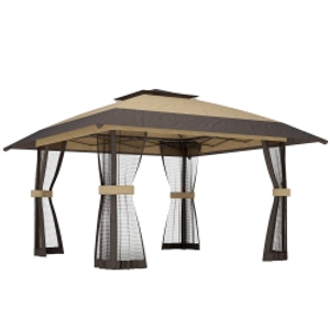 Outsunny Carpa Plegable 4x4 m Pop-up con Doble Techo 4 Laterales de Malla Altura Ajustable Bolsa Transporte UPF30+ Caqui