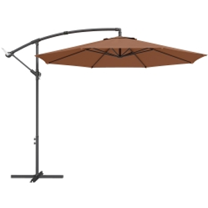 Outsunny 3 m Overhanging Cantilever Parasol, with Cross Base - Coffee
