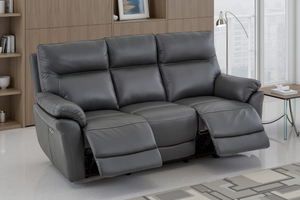Dark Grey Leather Electric 3 Seater Recliner Sofa CINECITTA