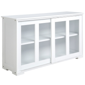 HOMCOM Aparador de Cocina Moderno Mueble Auxiliar con 2 Puertas Corredizas de Vidrio y Estante Ajustable 107x33x62,5 cm Blanco