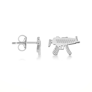 .925 Sterling Silver Machine Gun Stud Earrings