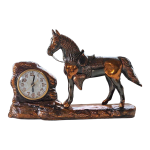 Vintage Copper Horse Mantel Clock by Wm. L. Gilbert – Electric Western Shelf Clock, New Haven Era Antique Collectible