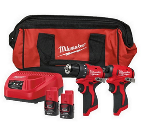 MILWAUKEE M12BLPP2D-202B 12v BRUSHLESS TWIN KIT 2 x 2.0ah BATTERIES CHARGER AND BAG