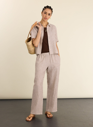 Petite Doretta Linen Trousers - UK 14 | EU 40 | US 10 / Chocolate Stripe
