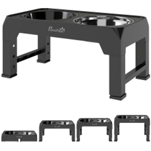 PawHut Raised Dog Bowl, Foldable Elevated Dog bowls with Slow Feeder, 4 Adjustable Heights, for Small Medium Large Breeds