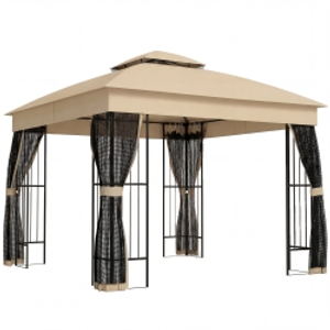 Outsunny 3 x 3 m Outdoor Garden Gazebo with Post Shelves, UPF50+ Double Roof Patio Permanent Pavilion, Brown