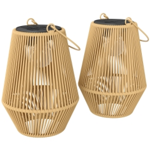 Outsunny Hanging Solar Lanterns, 2 Pack Rattan Solar Lights with Handle for Patio, Pathway, Terrace, Auto On/Off, Brown