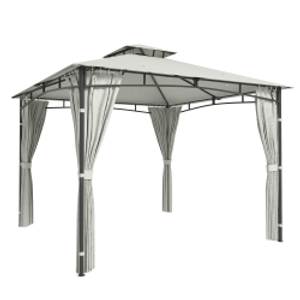 Outsunny Cenador 3x3 m con Techo Retráctil y Protección UV50+, 300x300x285 cm, Crema