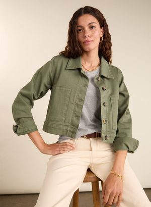 Kristi Organic Cotton Cropped Denim Jacket - UK 12 | EU 38 | US 08 / Light Khaki
