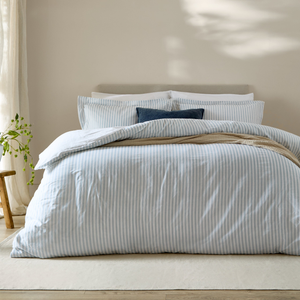 Hebden Melange Stripe Cotton Duvet Cover Bedding Set Mineral Blue
