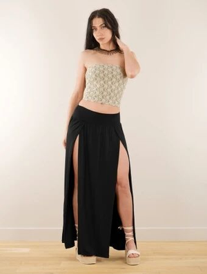 'Jupe longue fendue taille haute "Löre", Noir'