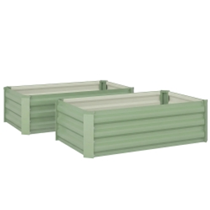 Outsunny Set of Two 100 x 60cm Steel Planter Boxes - Light Green