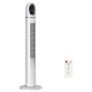 HOMCOM Tower Fan for Bedroom, Standing Floor Fan with Oscillating, 3 Modes, 3 Speeds, 24 Hour Timer, White