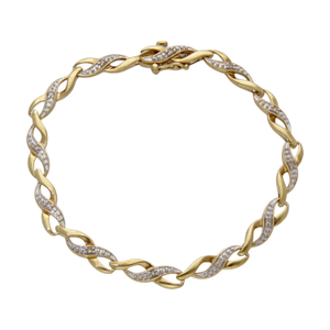 Pre-Owned 9ct Yellow & White Gold Diamond Set Wave Bracelet