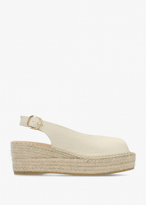 Jeep Cream Leather Peep Toe Wedge Espadrille